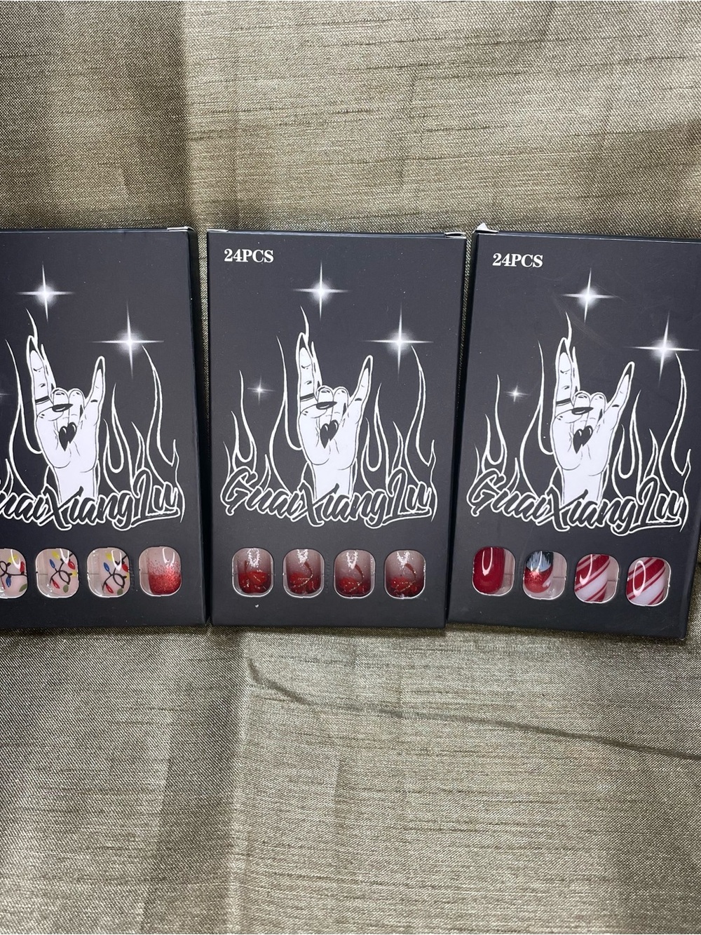 3pk 24PCS Fall and Holiday Press-On Nail Sets - Christmas/Fall Foliage Glue-on
